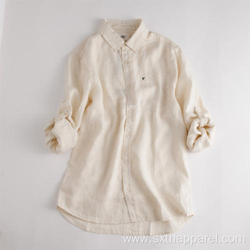 Women's Long Sleeve Top Blouse White Linen Shirt